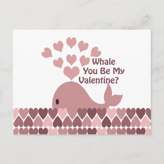 Whale You Be My Valentine Holiday Postcard (Front)