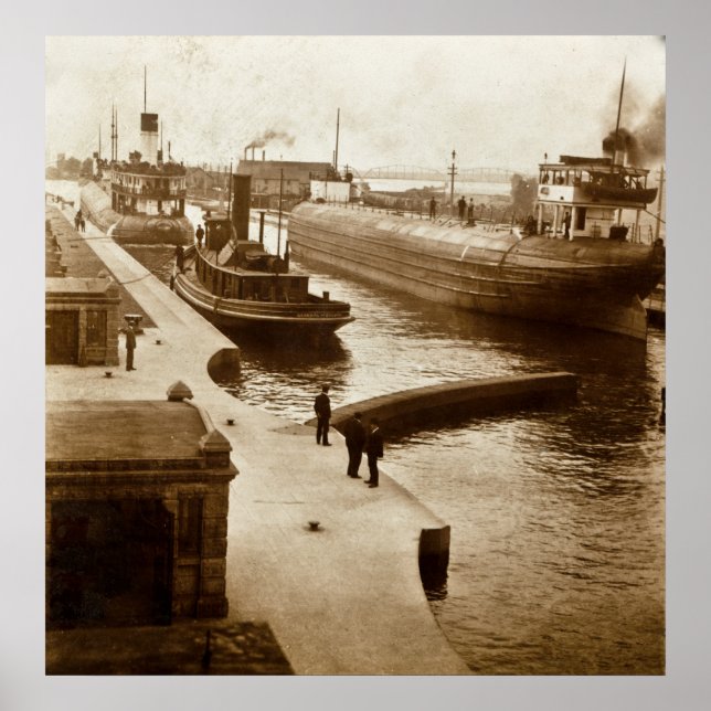 Whalebacks in the Soo Locks, Sault Ste. Marie, MI Poster (Front)