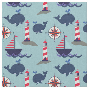 Whales and Sailboats   Nautical Cuteness Fabric