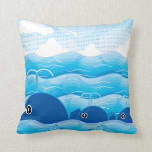 Whales and Waves Ocean Blue Cushion