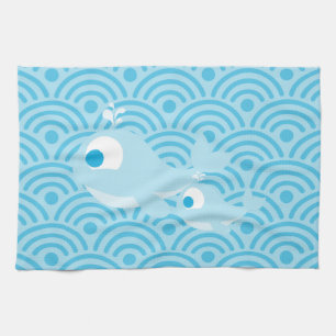 Whales and Waves Tea Towel