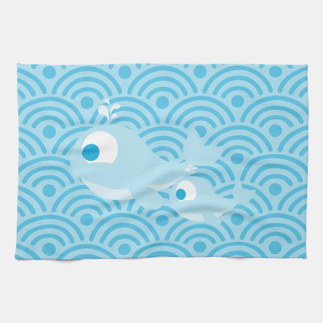 Whales and Waves Tea Towel (Horizontal)