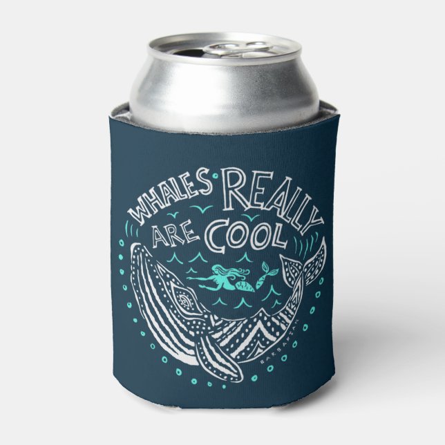 WHALES ARE REALLY COOL Coastal Beach Can Cooler (Can Front)