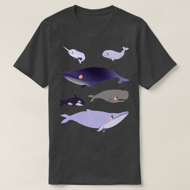 Whales Cute Purple and Pink Animal Illustration Pa T-Shirt (Design Front)