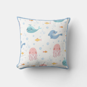 Whales Dolphins Jellyfish Pink Ocean Sea Fish Boy Cushion