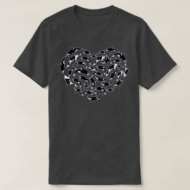 Whales Heart In Black Many whales T-Shirt (Design Front)