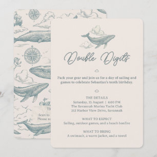 Whales in the Clouds Celestial Voyage 10th Bday Invitation