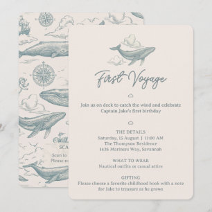 Whales in the Clouds Celestial Voyage 1st Birthday Invitation