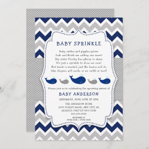 Whales Navy Grey baby sprinkle invitation
