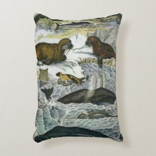 Whales, Seals and Walruses, Vintage Marine Animals Decorative Cushion