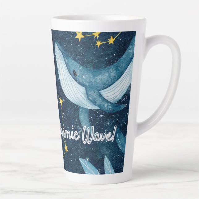 Whales Surf Cosmic Waves Blue Constellation Design Latte Mug (Right)