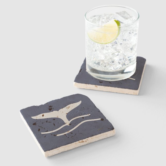 Whales Tail Navy and Grey Stone Coaster (Side)