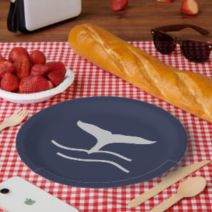 Whales Tail Outline Navy and Grey Porcelain Servin Paper Plate