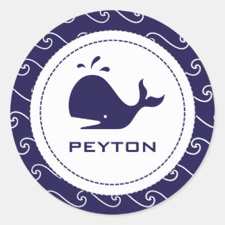Whales Tale Pink & Wavy Navy Invitation Classic Round Sticker