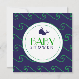 Whales Tale & Wavy Green & Navy Invitation