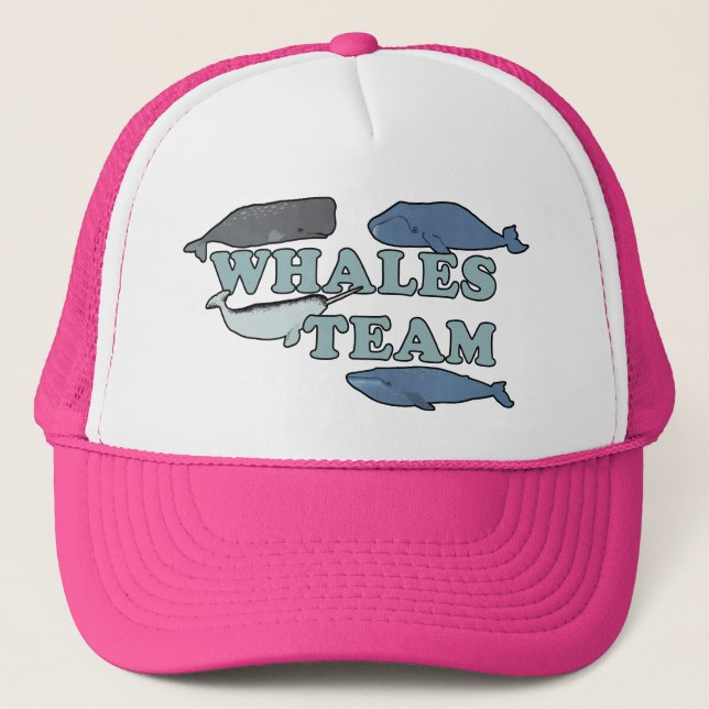 Whales Team Environmental Whale Lover Pink Trucker Hat (Front)