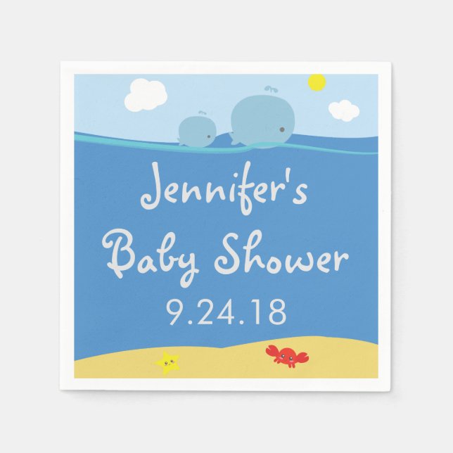 Whales Under the Sea Baby Shower Napkins (Front)