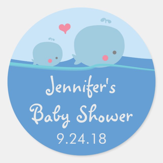 Whales Under the Sea Baby Shower Sticker (Front)