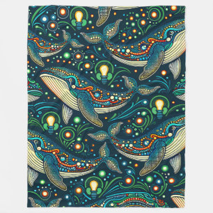 “Whales with Christmas Lights - Surreal Art" Fleece Blanket