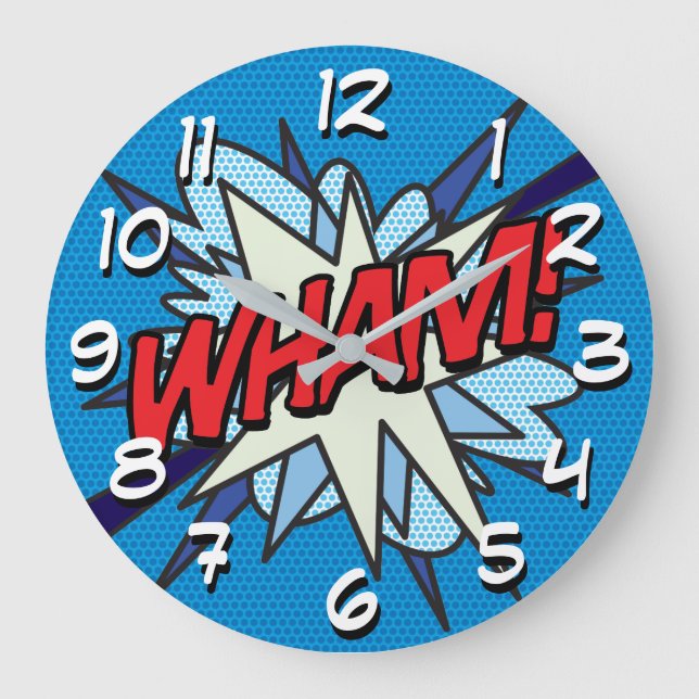 WHAM Fun Modern Comic Book Typography Large Clock (Front)