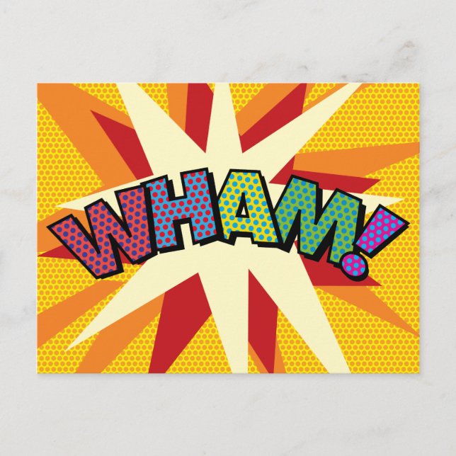 WHAM Fun Retro Comic Book Pop Art Announcement Postcard (Front)