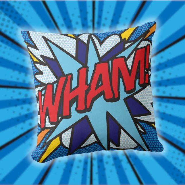 WHAM Fun Retro Comic Book Pop Art Cushion (WHAM Fun Retro Comic Book Pop Art Throw Pillow)