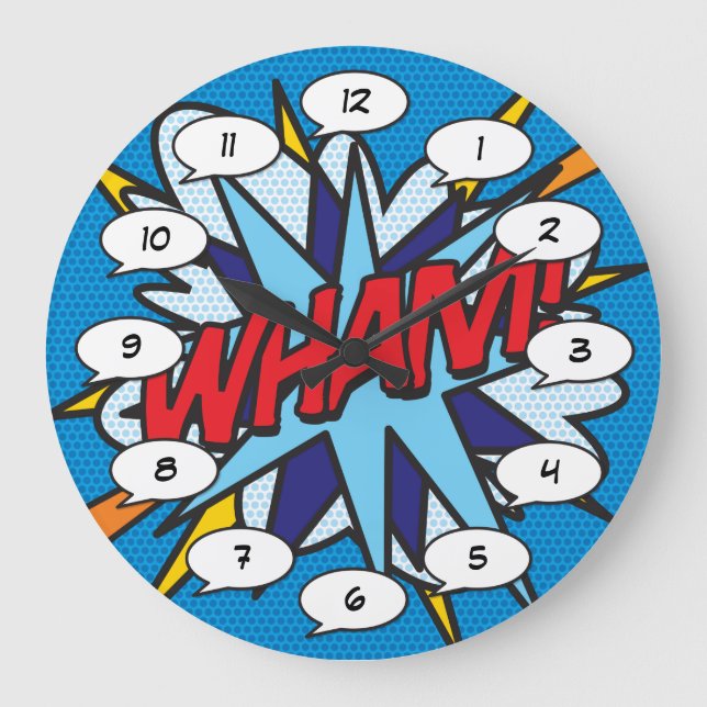 WHAM Fun Retro Comic Book Pop Art Large Clock (Front)
