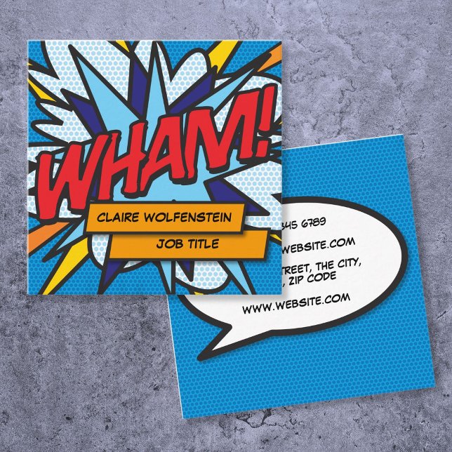 WHAM Fun Retro Comic Book Square Business Card (WHAM Fun Cool Trendy Comic Book Square Business Card
)
