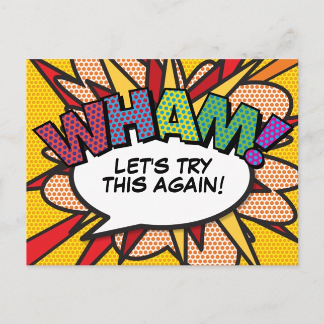 WHAM Postponed Change of Date Comic Book Pop Art Postcard (Front)
