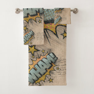 WHAM! Vintage Comic Book Steampunk Pop Art Bath Towel Set