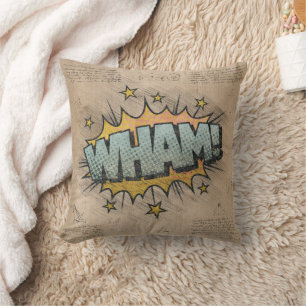 WHAM! Vintage Comic Book Steampunk Pop Art Cushion