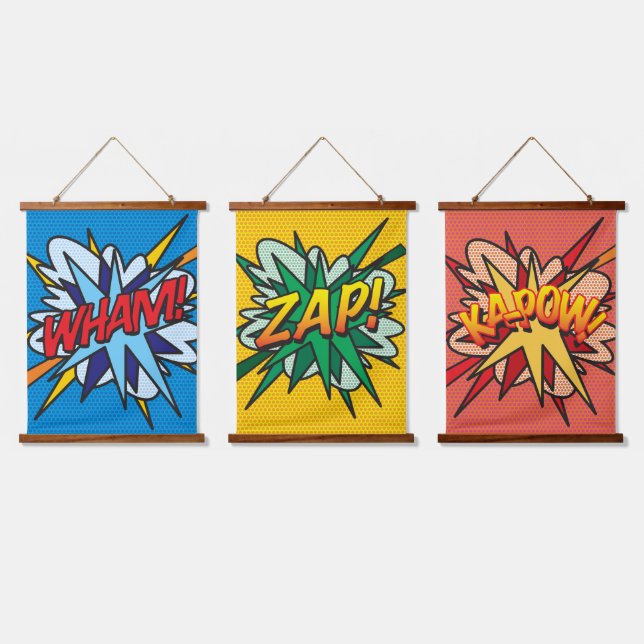 WHAM ZAP KAPOW Comic Book Modern Hanging Tapestry (Triple)