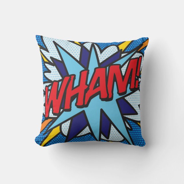 WHAM ZOMG Fun Retro Comic Book Pop Art Cushion (Front)