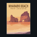 Wharariki Beach New Zealand Travel Vintage Art Postcard<br><div class="desc">Wharariki Beach vector design. It is a beach on the Tasman Sea,  west of Cape Farewell,  the northernmost point of the South Island of New Zealand.</div>
