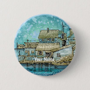 Wharf Scene 6 Cm Round Badge