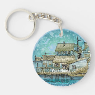 Wharf Scene Key Ring