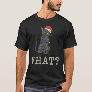 What? a funny cat surrounded in Christmas lights T-Shirt