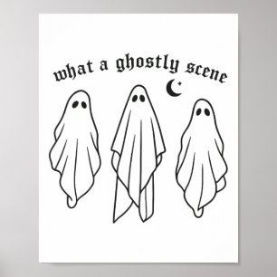 What A Ghostly Scene Fall Retro Halloween Season  Poster