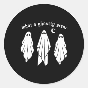 What A Ghostly Scene Retro Fall Halloween Classic Round Sticker