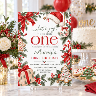 What a Joy Christmas First Birthday Invitation
