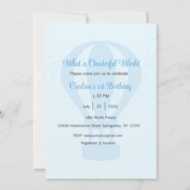 What a Onederful World Invitation, 1st Birthday Invitation (Front)