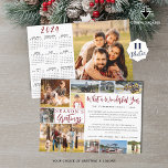 What a Wonderful Year 2023 11 Photo 2024 Calendar Holiday Card<br><div class="desc">CONTACT THE DESIGNER FOR UPDATED CALENDAR ON BACK. Unique 2023 Christmas holiday season greeting card featuring 11 pictures (an easy-to-upload photo collage template for 10 pictures in a variety of shapes and sizes on the front and 1 on the back). The design offers an editable greeting (shown with SEASON'S GREETINGS...</div>