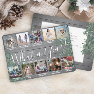 What a Year! 10 Photo Christmas Greenery & Wood Holiday Card