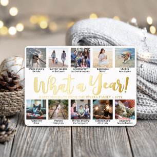 What a Year! 10 Photo Collage Modern Calligraphy Foil Holiday Card