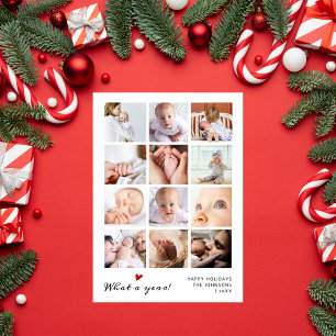 What A Year 12 Photo Collage New Baby Christmas Holiday Card