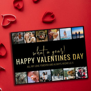 What A Year! 12 Photo Collage Valentines Day Foil Holiday Card