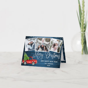 What a Year 2020 Christmas Red Farm Truck 3 Photo Holiday Card