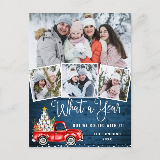 What a Year 2020 Christmas Red Farm Truck 4 Photo Postcard (Front)