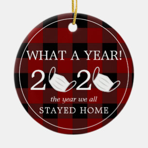 What a year 2020 paper roll Red Plaid Photo Ceramic Ornament