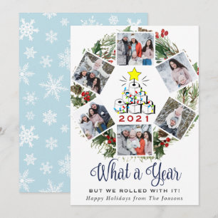 What a Year 2021 Christmas Red Farm Truck 6 Photo Holiday Card